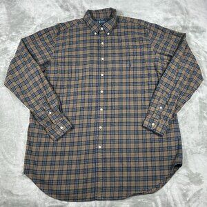 Ralph Lauren Shirt Men's XLT Brown Blue Plaid Button Down Long Sleeve Classic